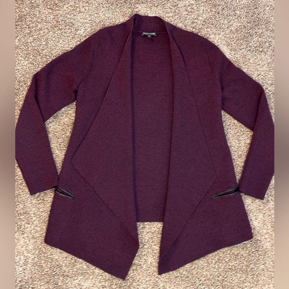 Eileen Fisher Deep Purple Open Cardigan Sz. X- Small - Picture 2 of 10